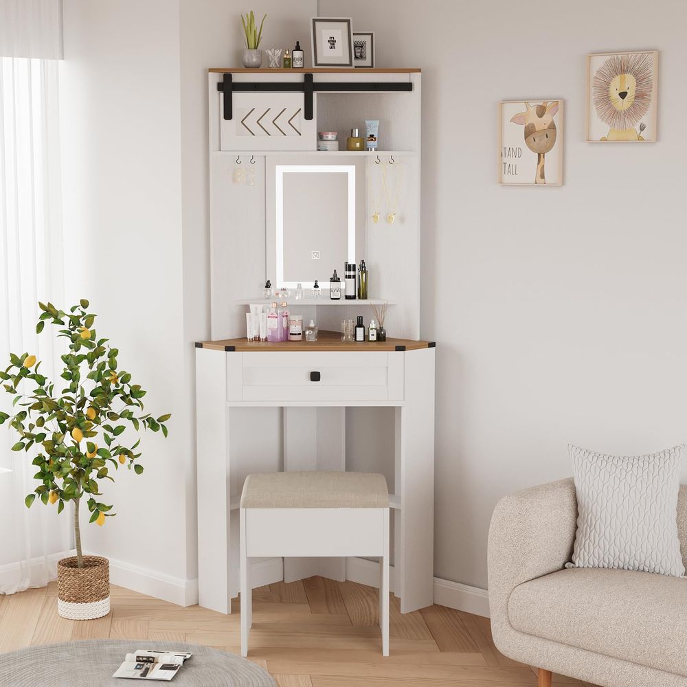 Desk Setup Small Space - Small Vanity Desk Set with Lights