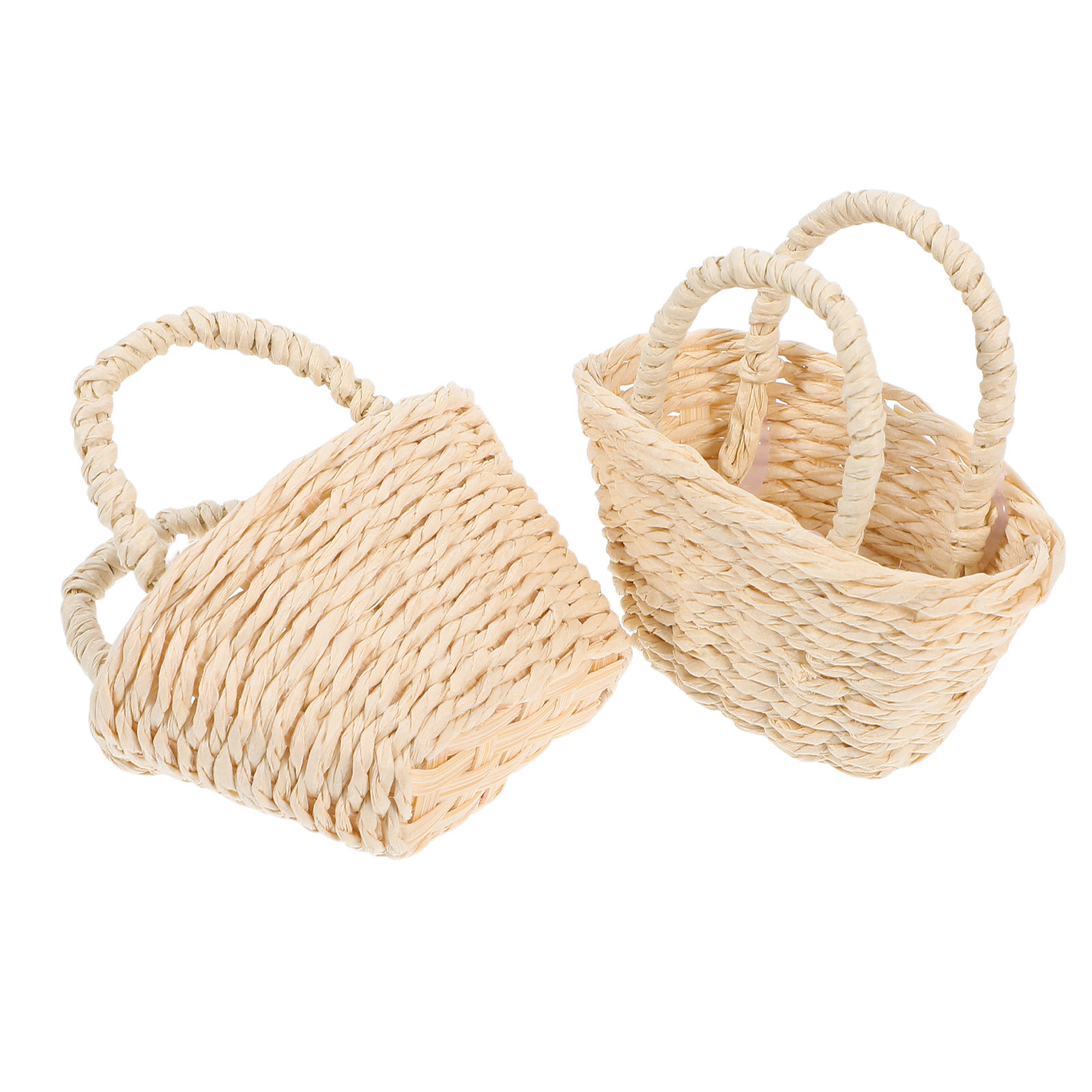 Desk Setup Small Space - 2Pcs Mini Raffia Handle Basket Woven