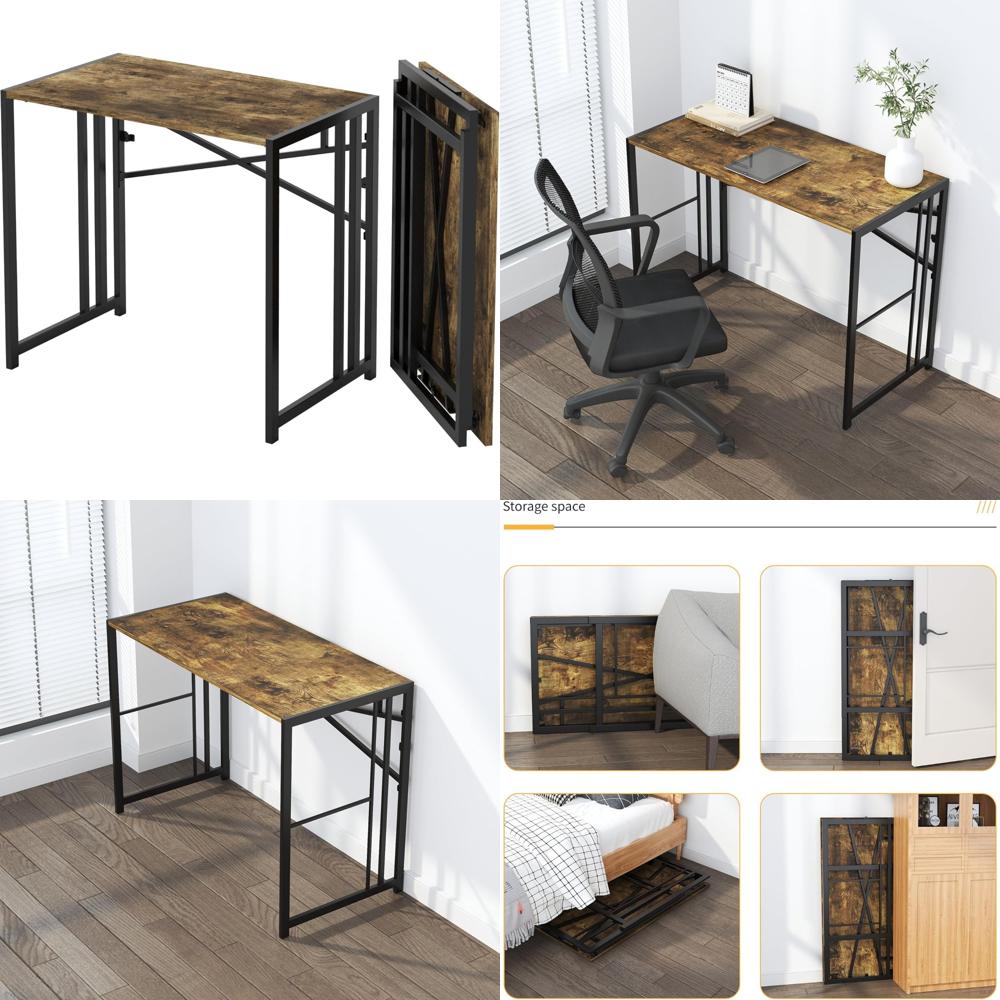Desk Setup Small Space - Compact 35-Inch Folding Desk for Small
