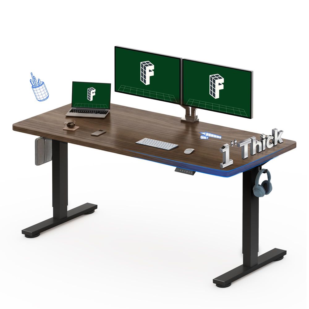 Desk Setup For Office - 60x24 OnePiece Electric Standing Desk, 1