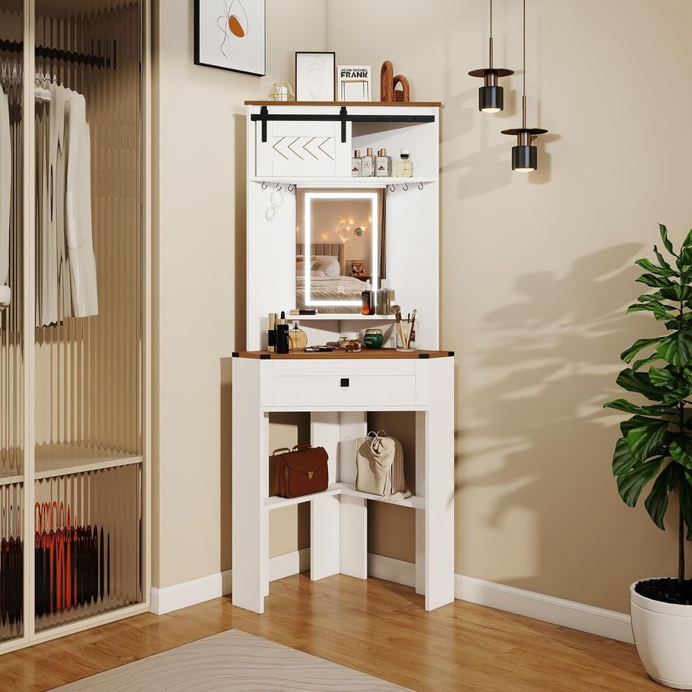 Small Vanity Desk Set with Lig - Desk Setup Small Space のレビューと価格
