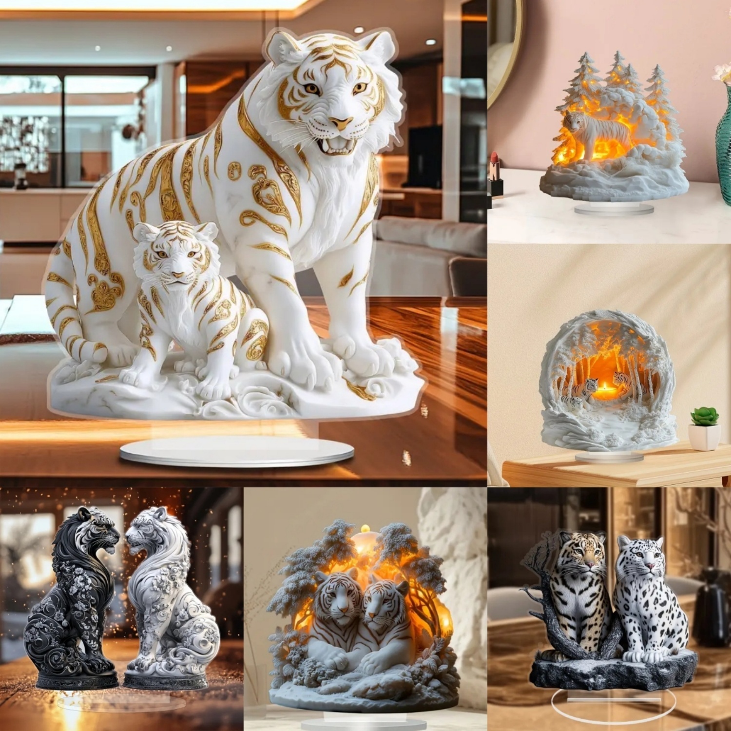 Two Tigers Statue,2D Flat Anim - Desk Setup At Home のレビューと価格