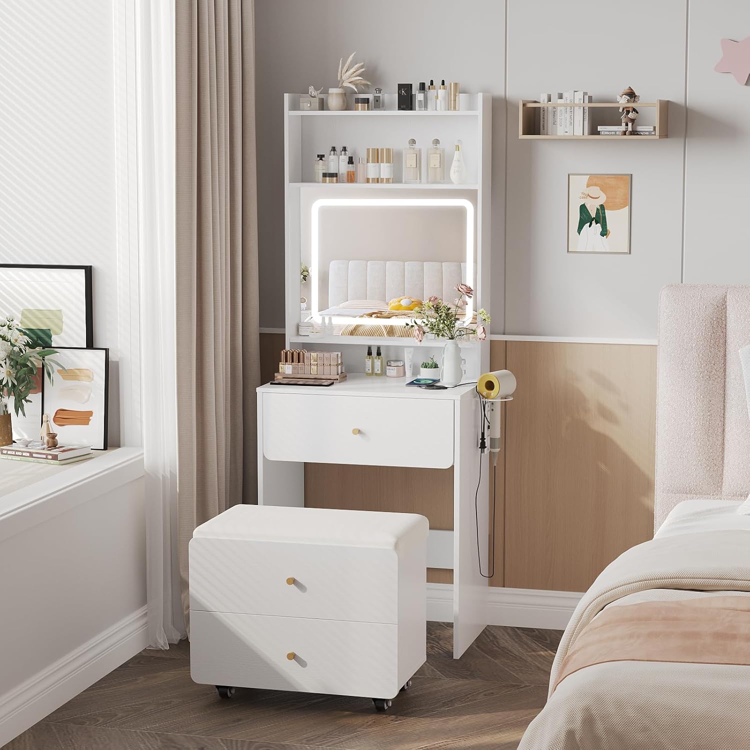 Make Up Vanity Desk with Mirro - Desk Setup In Small Bedroom のレビューと価格