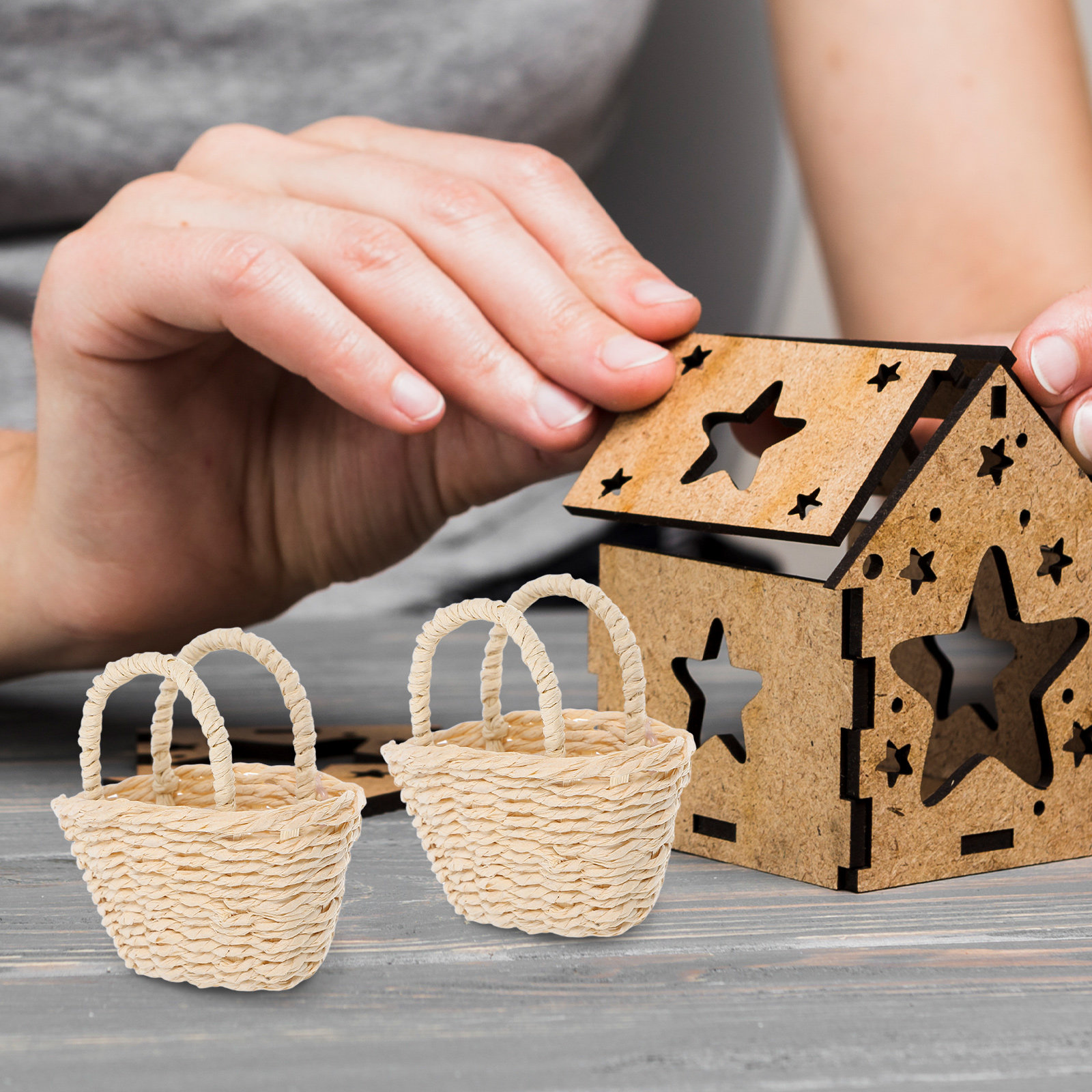 2Pcs Mini Raffia Handle Basket - Desk Setup Small Space のレビューと価格