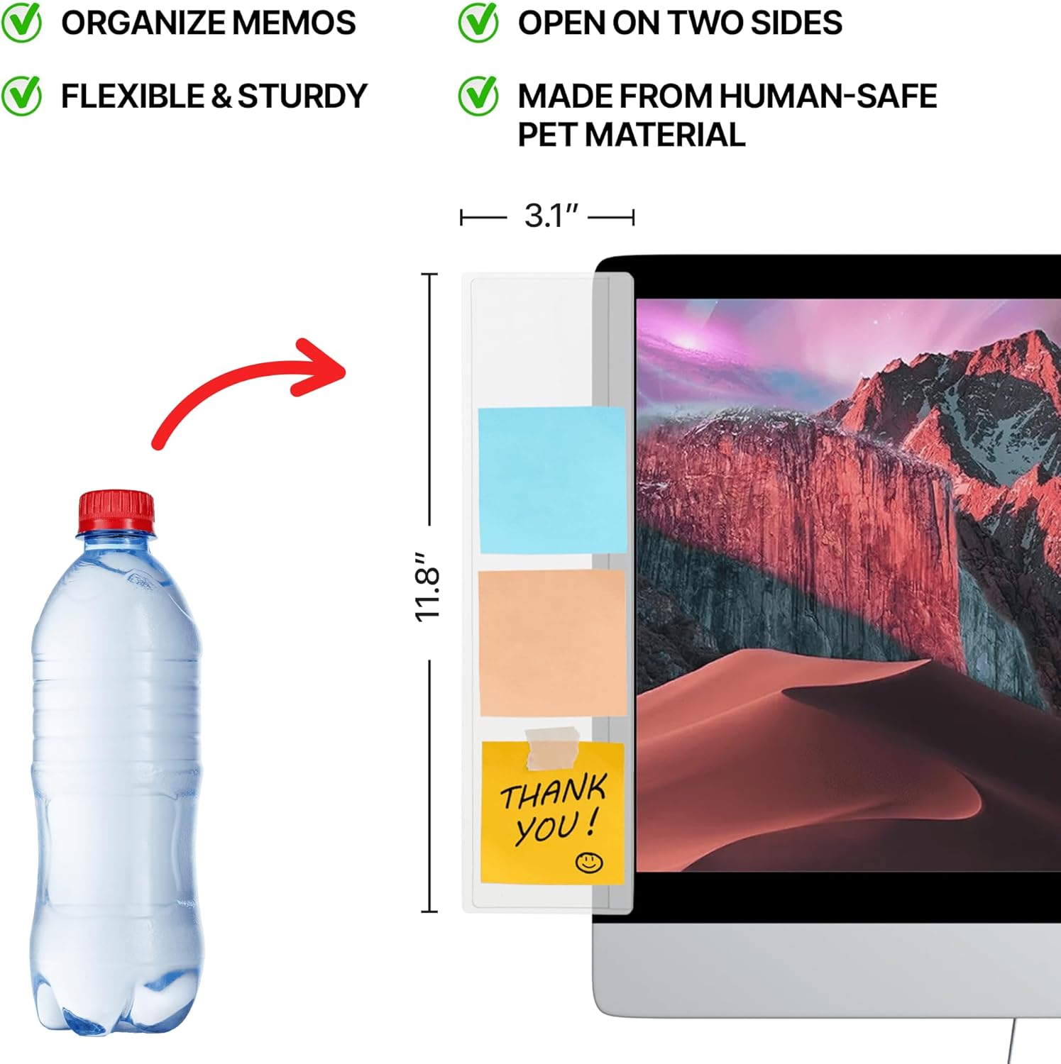 2 Pcs Flexible PET Monitor Mem - Sticky Memo Holder のレビューと価格