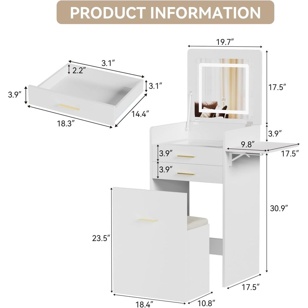 3-in-1 Vanity Desk Set, Flip-t - Desk Setup Small Space のレビューと価格