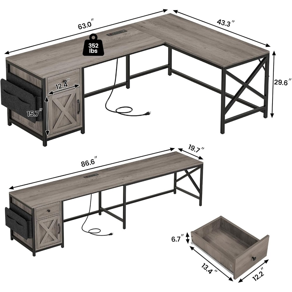 Farmhouse Style 63-inch L-Shap - Desk Setup For Office のレビューと価格